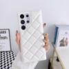 Luxury Solid Color Leather Rhombus Up and Down No Bordered Phone Case For Samsung S25 Ultra S23 S24 Ultra Plus Bumper Back Cover
