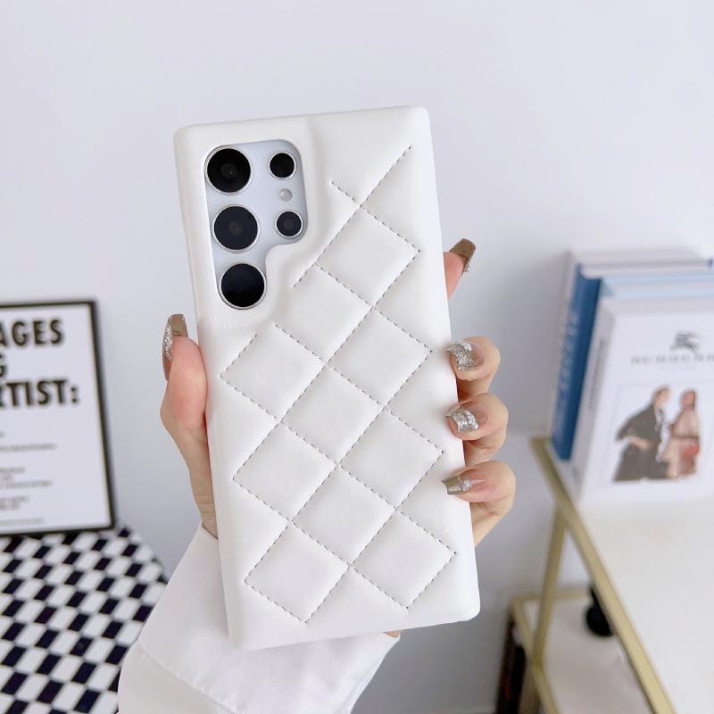 Luxury Solid Color Leather Rhombus Up and Down No Bordered Phone Case For Samsung S25 Ultra S23 S24 Ultra Plus Bumper Back Cover