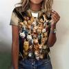 Summer Round Neck 3D Cat Print Top Fashionable Casual Short Sleeved Women's T-shirts