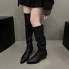 Stretch Soft Leather Women Over the Knee High Boots Pointed Toe Shoes Autumn Winter Thick Heel Ladies Long Booties