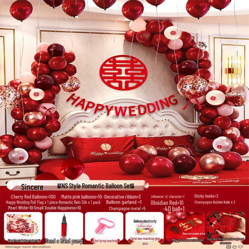 Romantic Wedding Bedroom Balloon Decoration Set for Groom and Bride