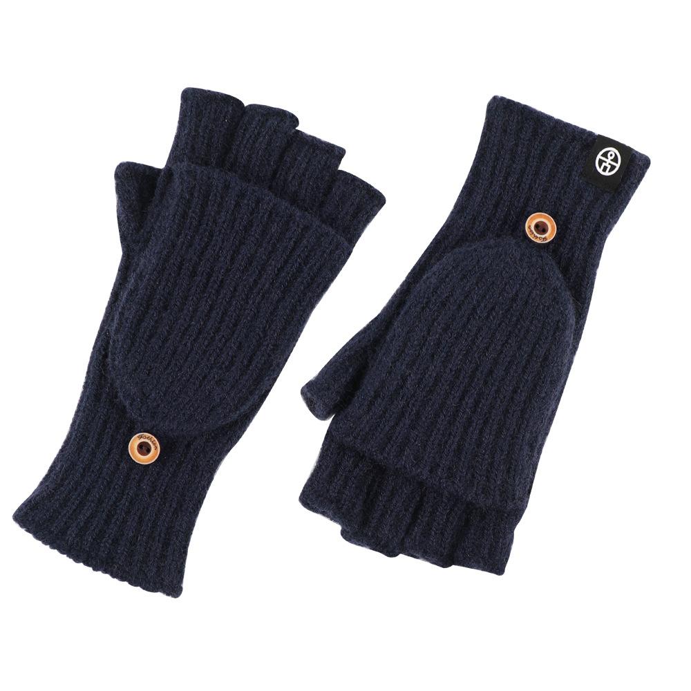 Knitted Flip Gloves for Winter Warmth Half Finger Gloves for Students Writing Thickened Cold Proof Yarn Touch Screen Finger Exposed Gloves