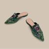 Velvet Embroidery Flower Mules Woman Elegant Shoes Pointed Closed Toe Slippers Slip On Flats Slides Femmes Pantuflas Sandalias