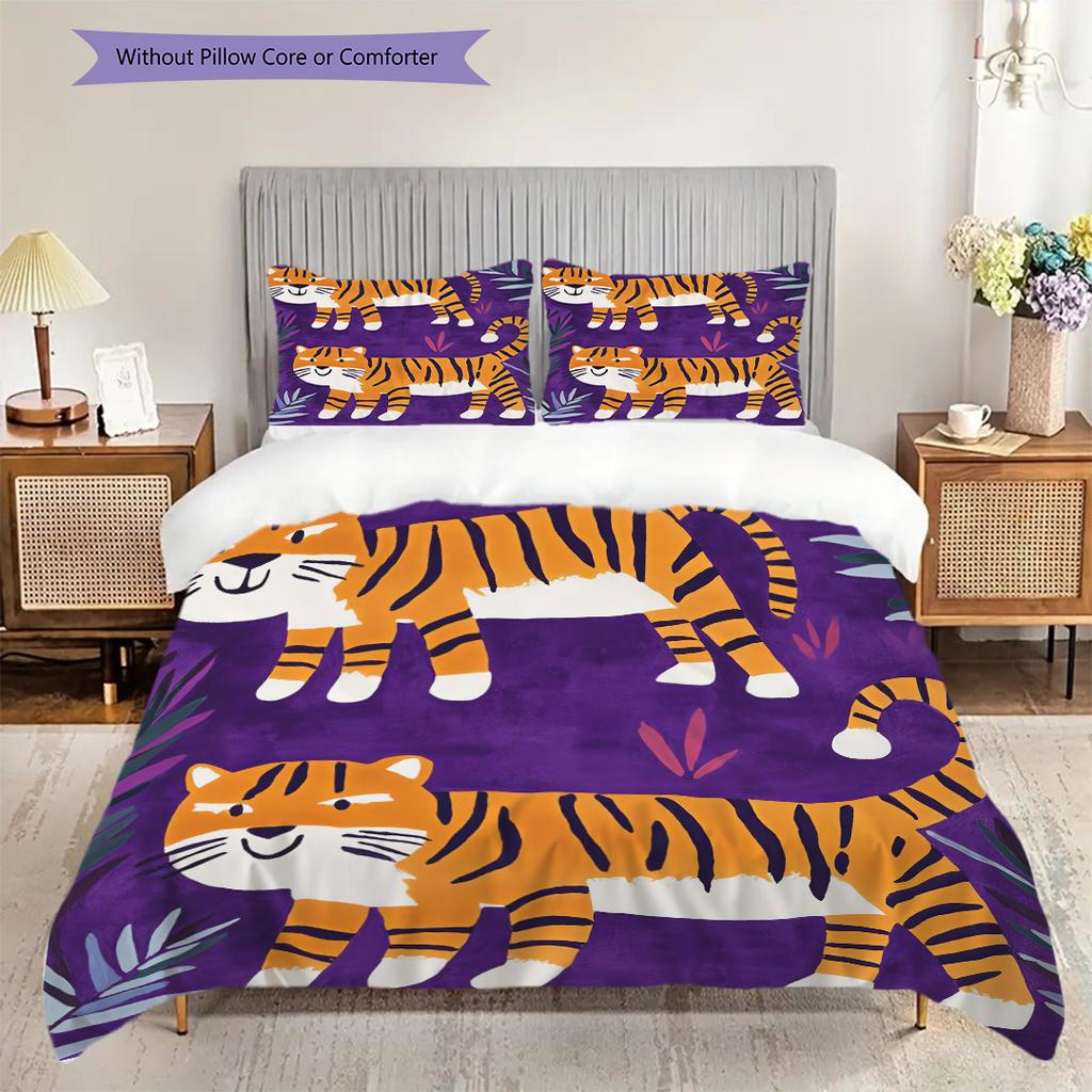 Cartoon Tiger Pattern Bedding Quilt Set Quilt Cover Pillowcase Home Decoration Birthday Gift (1 * duvet cover + 2 * pillowcase, without core)