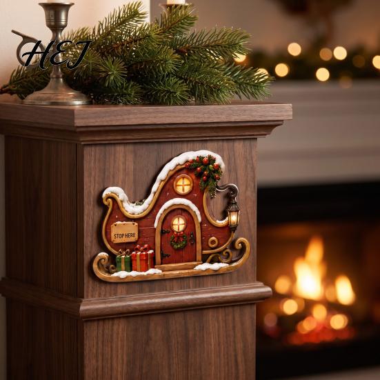 Miniature House for Shelf Christmas Fairy Door, Tiny Wood Decorative Dollhouse Accessory, Small Garden Accessories Mini Gnome Door Home Wall Decor