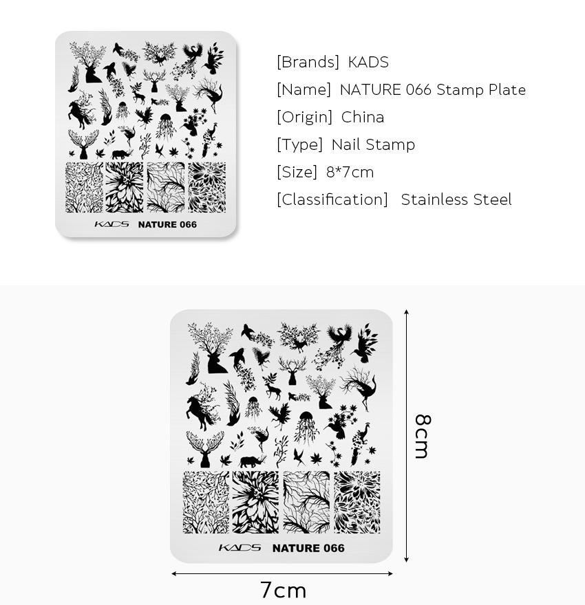 kads Nature 066 Пластина для штамповки ногтей, трафарет для печати, шаблон, инструмент, аксессуары для маникюра