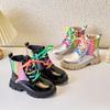 2024 Детские короткие ботинки для девочек осень-зима новые модные красочные корейские туфли с нескользящей подошвой снаружи