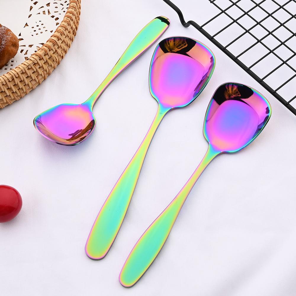 Черная 3 шт. ложка для еды из нержавеющей стали, большая лопатка для риса, столовые приборы, длинная ручка, квадратная лопатка, кухонные гаджеты для дома