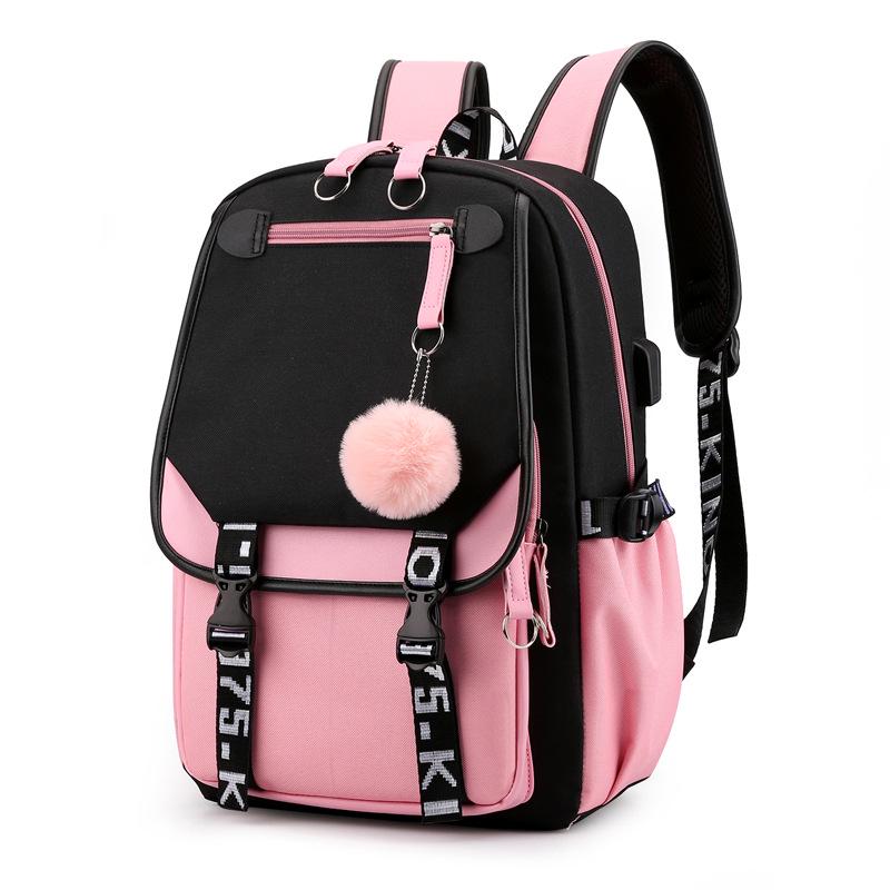 Large Capacity Girl Women Casual Backpack Multicolor Student Backpack Girl's School Bag with USB Port