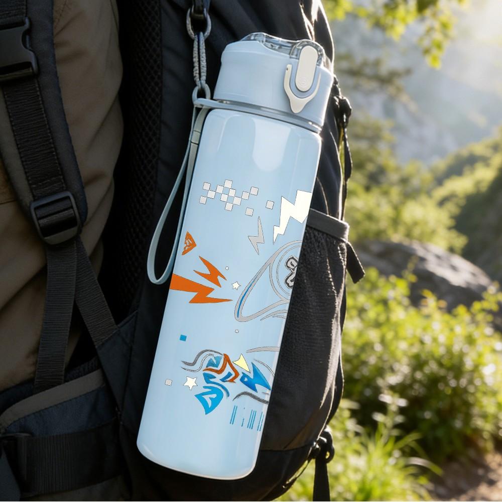 1PC White Swan Blue Wings Art 750ml Color Plastic Sports Water Bottle Leakproof Flip Straw Lid Suitable for Sports Office Home Use