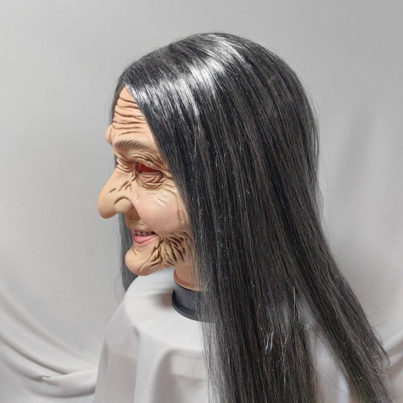 Scary Long Haired Witch Mask Halloween Cosplay Half Face Old Lady Haunted House Prop