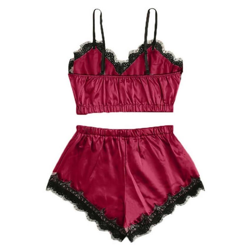 Women Sexy Lace Strappy Babydoll Lingerie Silk Satin Cami Top Shorts Nightwear Pyjama Set