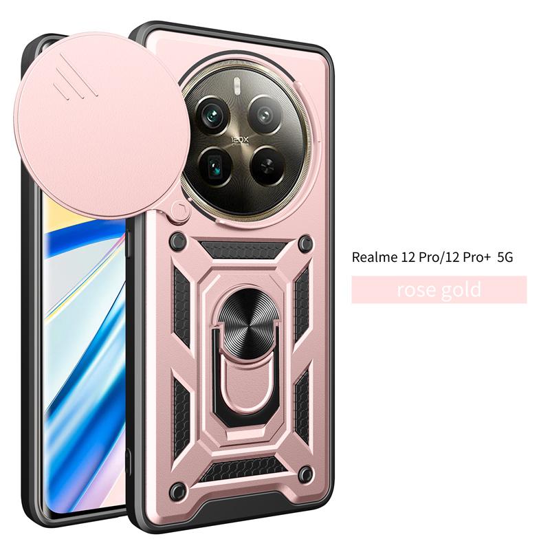 Funda For Realme 12 Pro Plus Ударопрочный защитный чехол Armor Slide Lens Protective Case For Realme 12 Pro Realme12 Pro+ Магнитный держатель Кольцо Чехол