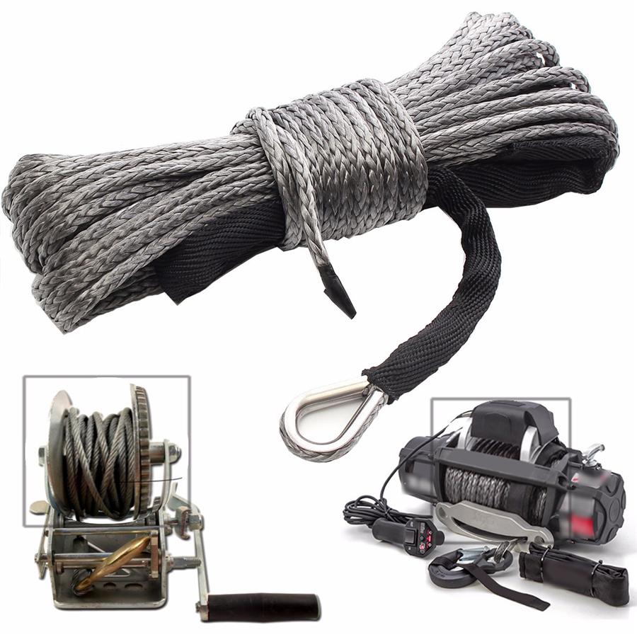 1/4'' X 50' 7700LBs Synthetic Winch Line Cable Rope W/ Sheath For Car ATV UTV Jeep Grey