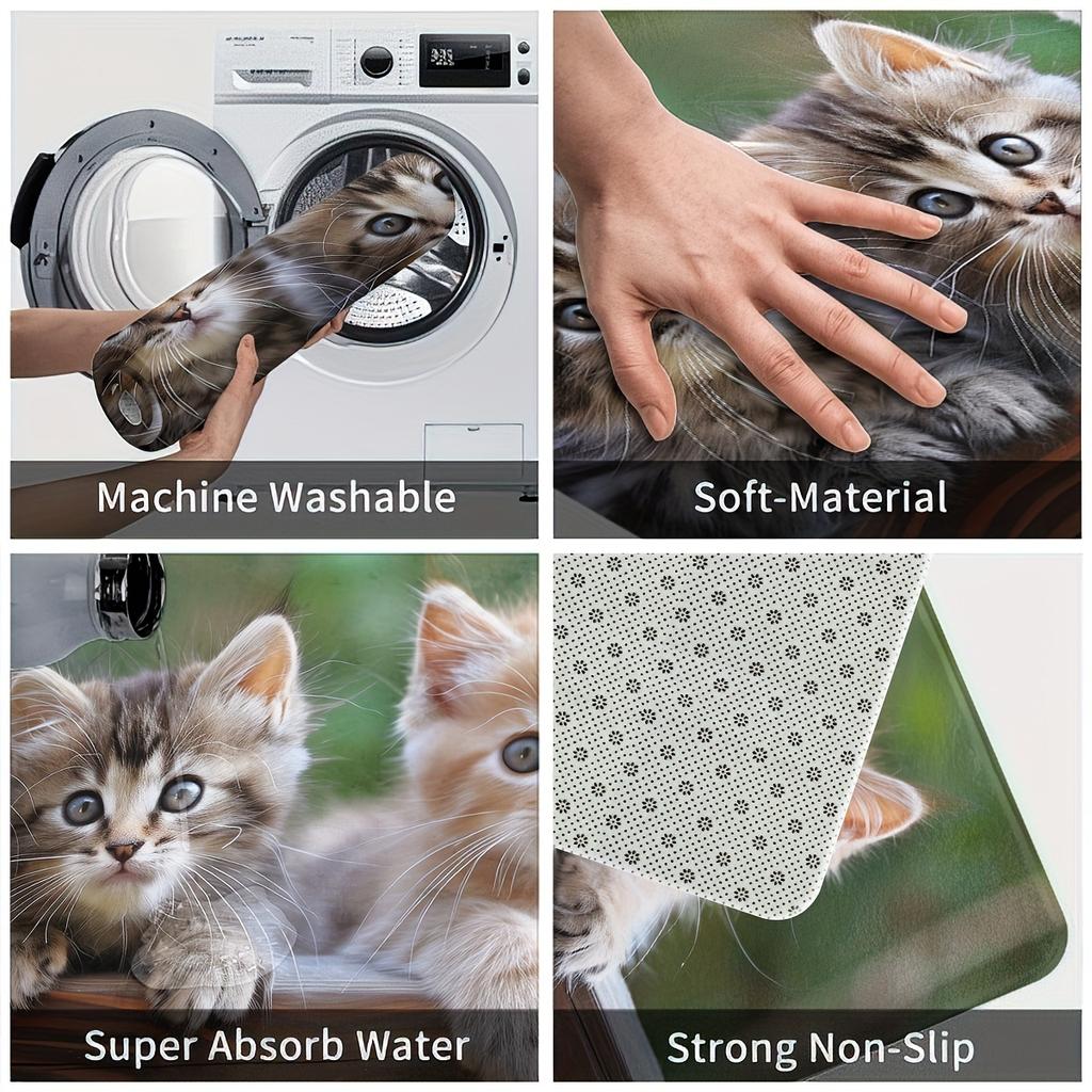 1Pcs Anti Fatigue Kitchen Rugs, Cute Cat Print Waterproof Non-Slip Thick Cushioned Kitchen Mat Heavy Duty Comfort Standing Mat for Kitchen