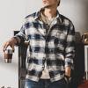 Men's Retro Loose-Fit Plaid Shirt: Heavy, Long Sleeve, Trendy Japanese Style Autumn Jacket