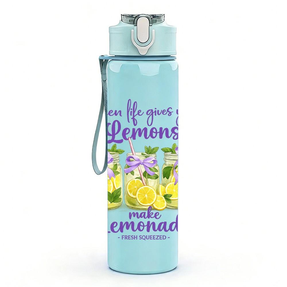 1PC Lemonade Summer Flower Quote Print 750ml Color Plastic Sports Water Bottle Leakproof Flip Straw Lid Suitable for Sports Office Home Use