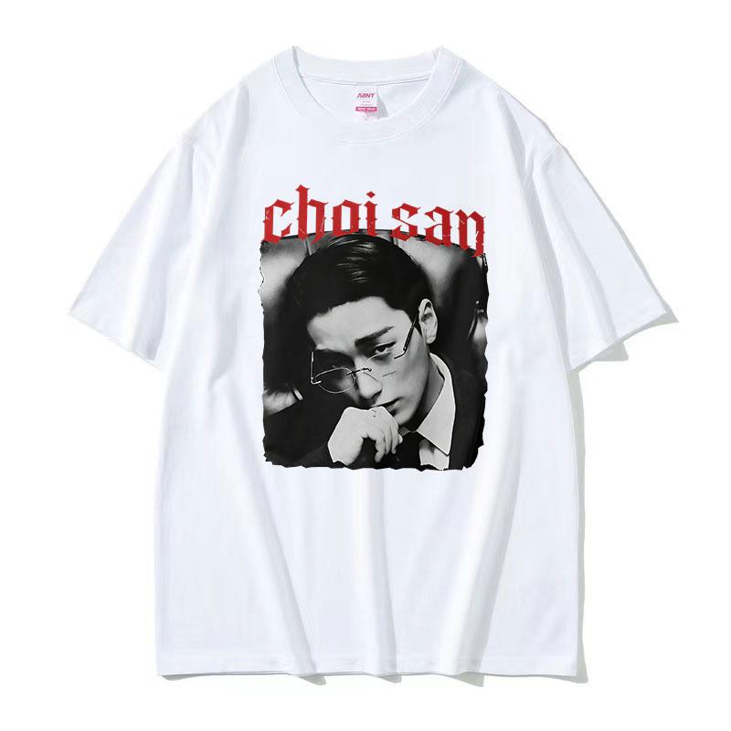 2026 Hot Korean Ateez Choi San Graphic T Shirts Men Women Hip Hop Korean Loose Short Sleeve T-shirt Retro Cotton T Shirt Streetwear