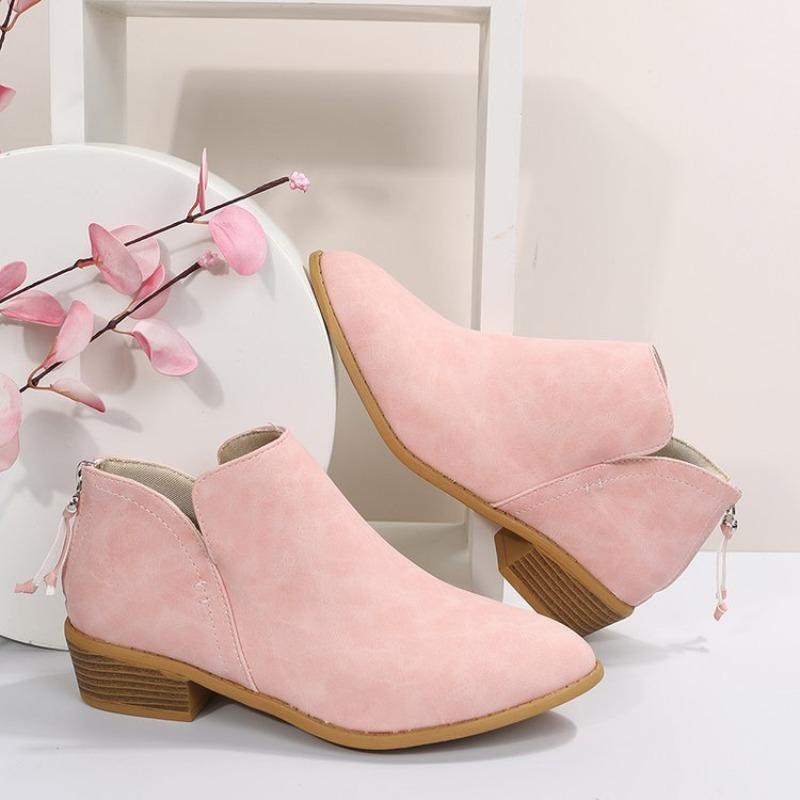 Cross-border Four-season Foreign Trade Large-size Women's Shoes British Style Solid Color Pointed Casual Rear Zipper Low-heeled Single Shoes Women