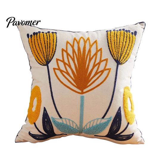 Embroidered Cushion Cases for Sofa Farmhouse Floral Cover, 3D Flower Embroidery Throw Pillow Decorative Square Bedroom Case Living Room Couch Bedroom,