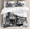 Steam Engine Duvet Cover Set King Size Rustic Old Train In Country Locomotive Wooden Wagons Rail Road Bedding Set For Teens Boys