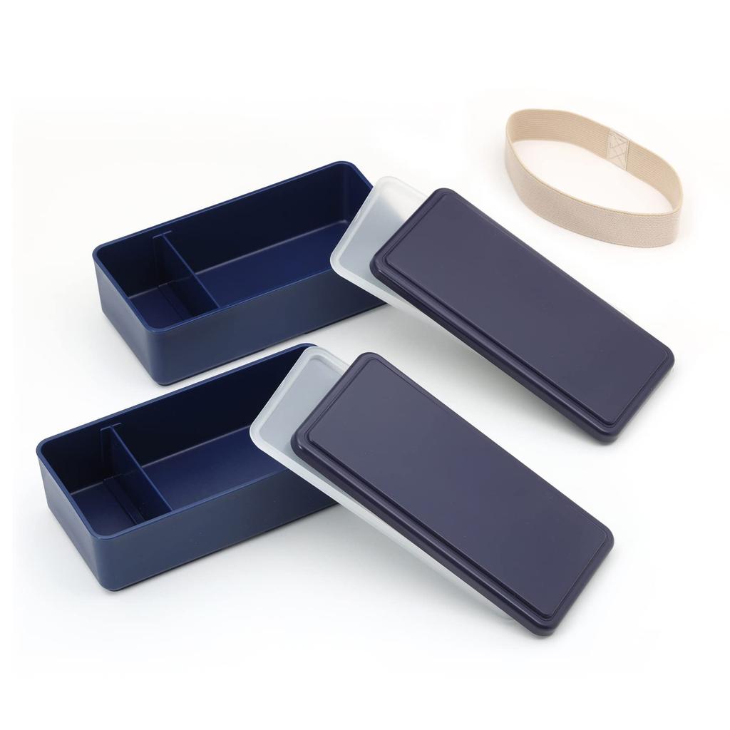 Miyoshi Seisakujyo Square Ice Pack Integrated Square Lunch Box W Lunch Box 2 Tiers Navy X X 12 Cm 1000ml with Partitions Lunch Box for Women and