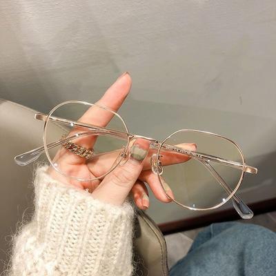 Ультралегкие золотистые многоугольные простые очки в большой оправе с художественными похудениями в стиле ретро и очками для близорукости с защитой от синего света