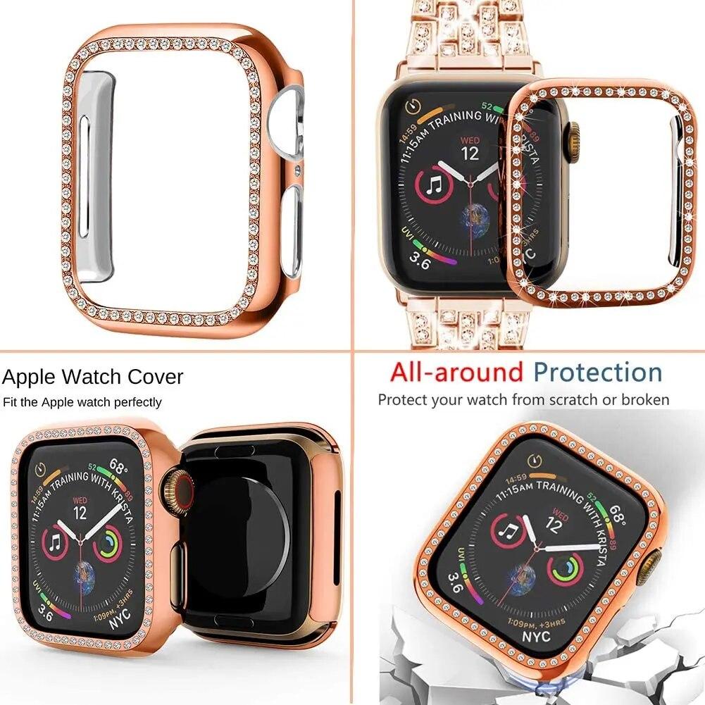 Металлический ремешок для Apple Watch Band 41 мм, 45 мм, 40 мм, 44 мм, женский браслет из нержавеющей стали с бриллиантами, аксессуары для iWatch 9, 8, 7, 6 SE 5