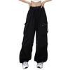 Women Cargo Pants Hip Hop Baggy Solid Color Multi Pockets Elastic Waist Match Top Loose Breathable Lady Trousers