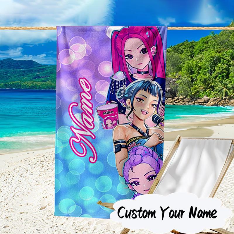 Custom Name KPop Demon Microfiber Beach Towel Super Soft & Absorbent for Bath, Beach, Travel Bath Time Accessory, Fan gifts