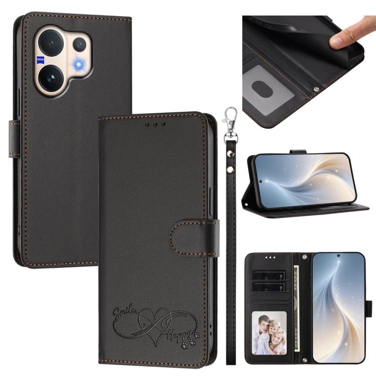 Happy Heart Pattern Magnetic Closure Vegan Leather Phone Case With Wrist Strap For vivo X200 FE