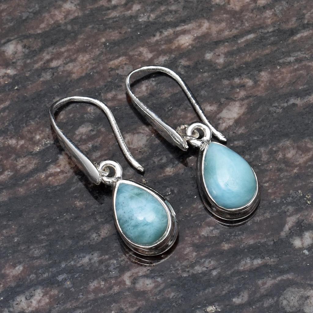 Натуральные серьги с драгоценными камнями Larimar 925 пробы Серебряные серьги в форме груши с драгоценными камнями ручной работы Висячие серьги для женщин и девочек