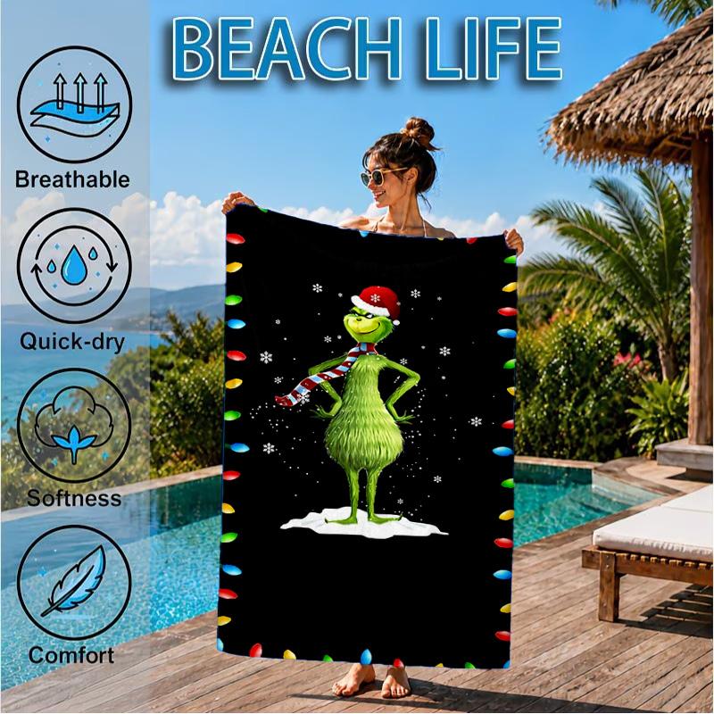 Grin-ch Christmas Spirit Beach Towel, Microfiber Beach Towel, Perfect For Pool, Beach, Travel, Home Decor Beach Party Fan gifts