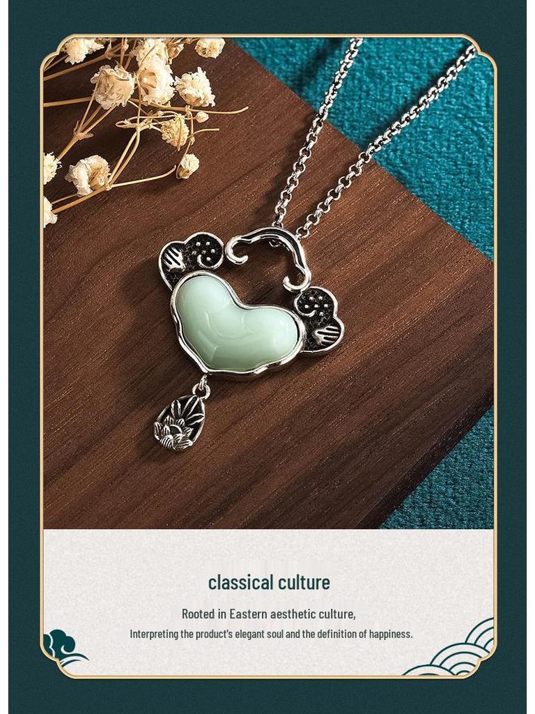 Посеребренное ожерелье-подвеска с имитацией нефрита Хэтянь и замком безопасности – украшение в китайском древнем стиле, подарок для мамы