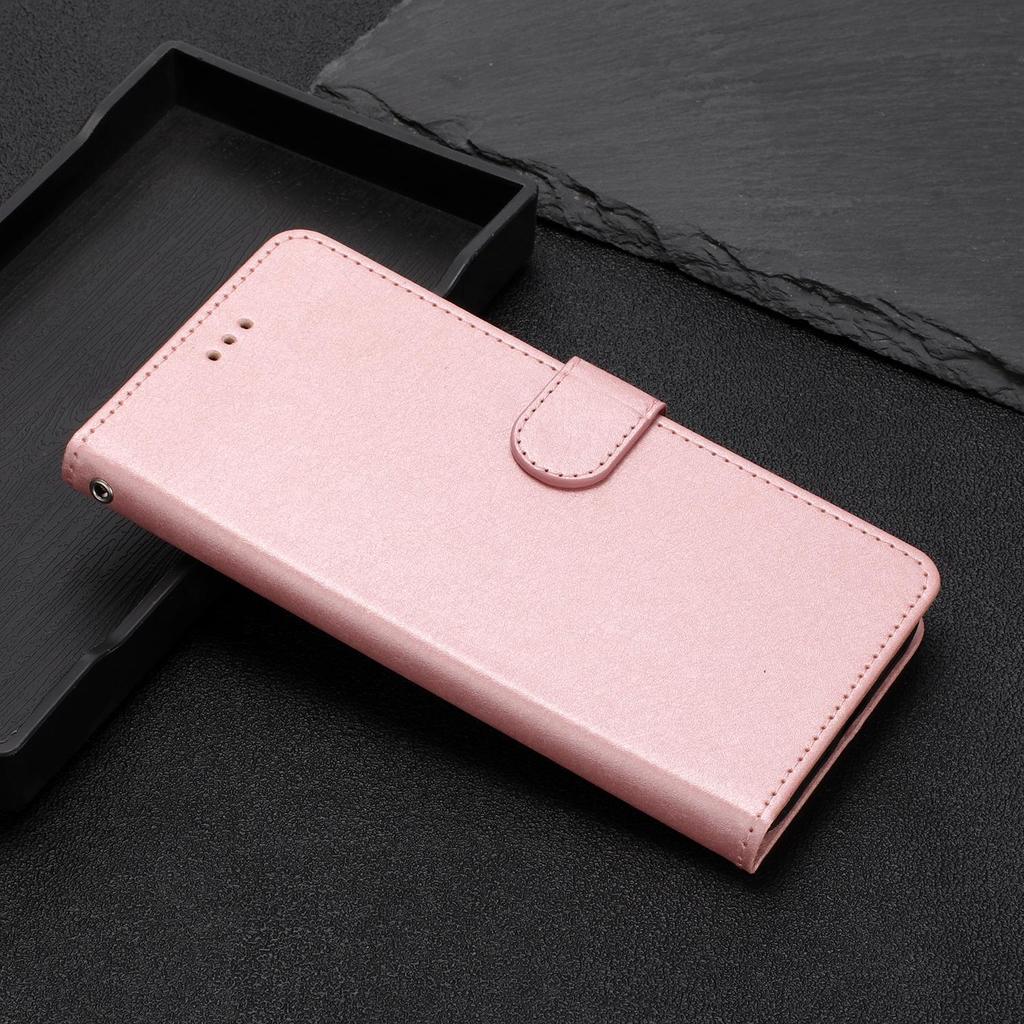 Classics Smooth Silk Leather Phone Wallet Case Book Kickstand For iPhone Samsung Xiaomi Redmi Google Moto Pro Solid Girls Magnetic Card Flip Cover Bag
