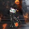Set of 3 Hand-Painted Day of The Dead Sugar Skull Figurines with Marigold Flowers and Skeleton Cat Statues for Halloween Decor