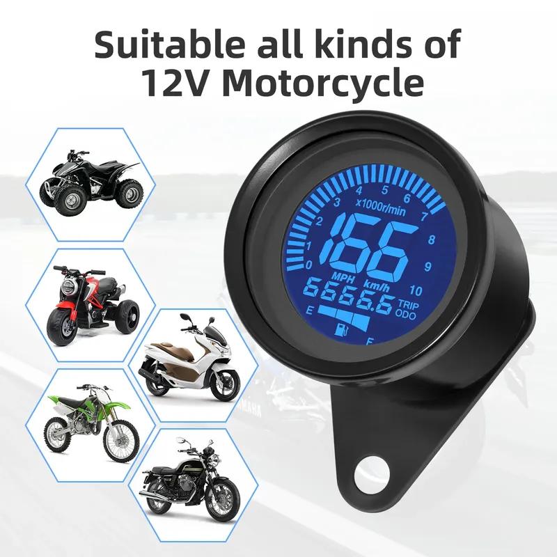 12V Universal LCD Digital Motorcycle Odometer Speedometer MPH KMH 7 Color Backlight Digital Odemeter Tachometer Fuel Level Gauge