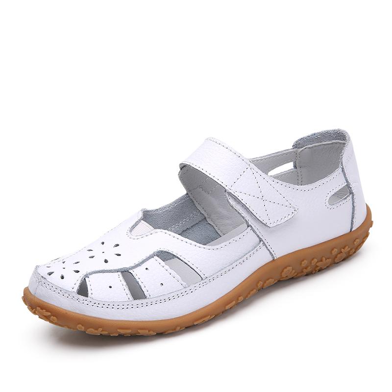 Fashion Sandals Summer Breathable Leather Slippers Women Fashion Non Slip Casual Roman Shoes Ladies Sandals White Shose