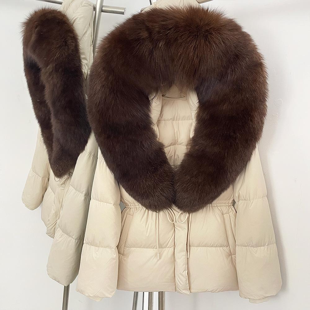 Съемный oversized воротник из лисьего меха женская короткая пуховая куртка женская зимняя новая с капюшоном на талии и тонкая меховая куртка