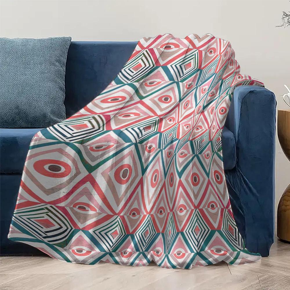 Geometric Print Throw Blanket Red Grey Snowflake Design Soft Warm Cozy Fleece Blanket for Sofa Bed Decoration Gift