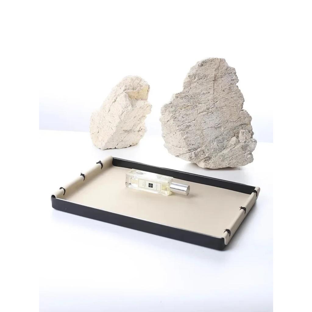 Роскошный прямоугольный кожаный поднос для хранения, поднос для ароматерапии с узлом ручной работы, украшение для дома, декор для стола в гостиной