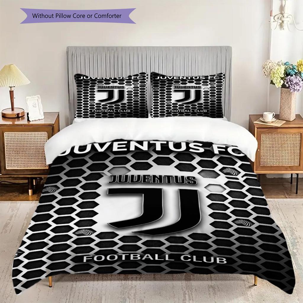 Juventus FC: Hexagonal Football Club Emblem Three-piece set (1 * duvet cover + 2 * pillowcase, without core) Bedding set Duvet cover and pillowcase