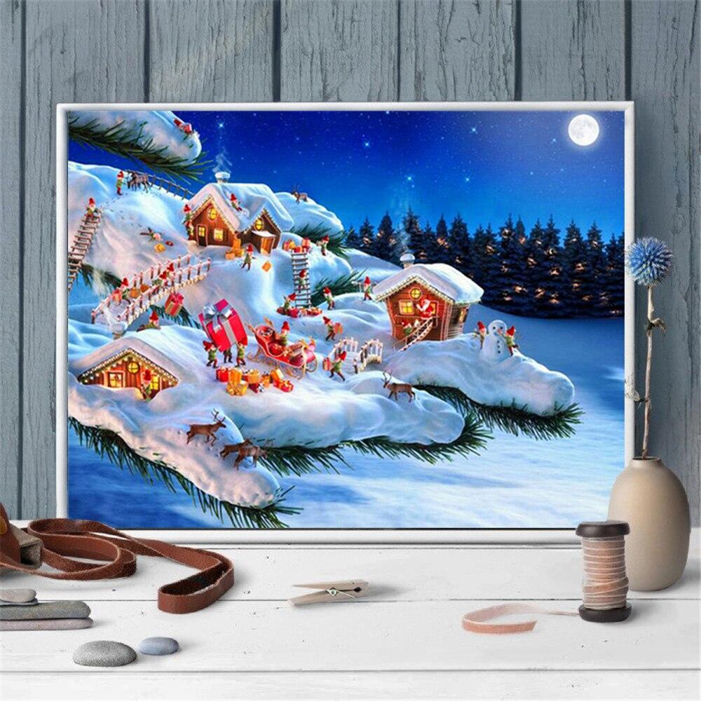 Diamond Painting Full Square Christmas Tree Cross Stitch 5D Diamond Embroidery Landscape Snow Mosaic House Handmade Gift