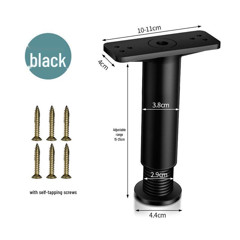 Регулируемые черные ножки-опоры для цоколя мебели - дивана, стола, шкафа, журнального столика и кронштейны для увеличения высоты с подпятниками.