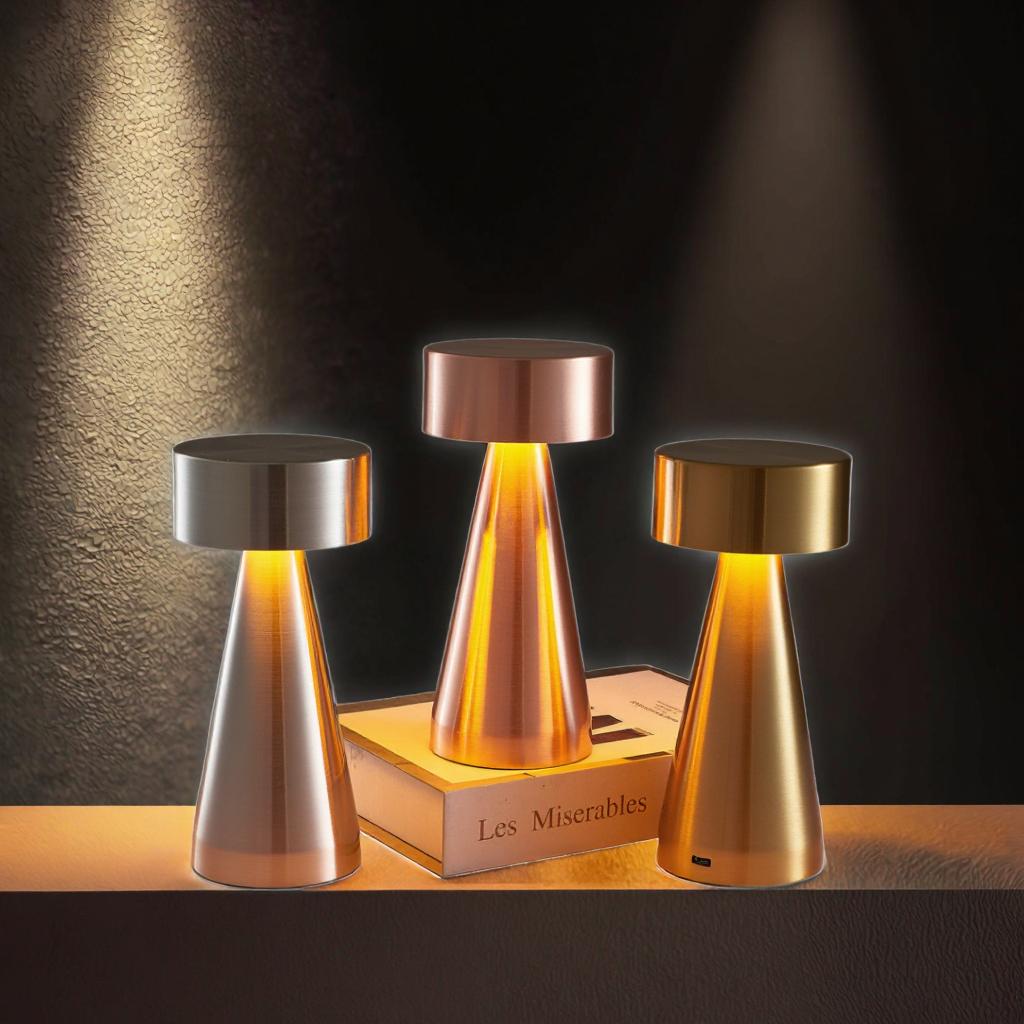Modern LED Dining Table Lamp 3-Color Retro Bar Night Light Touch Sensor Rechargeable Coffee Table Decorative Lamp Metal Shade