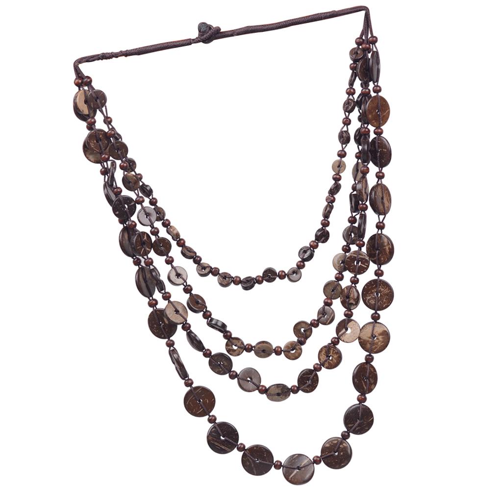 Многослойное ожерелье из скорлупы кокосового ореха в богемном стиле
