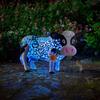 Garden Decoration Cow Statues Outdoor Golden Cow Puppy Statue with Solar Outdoor Figurine Light for Garden Patio