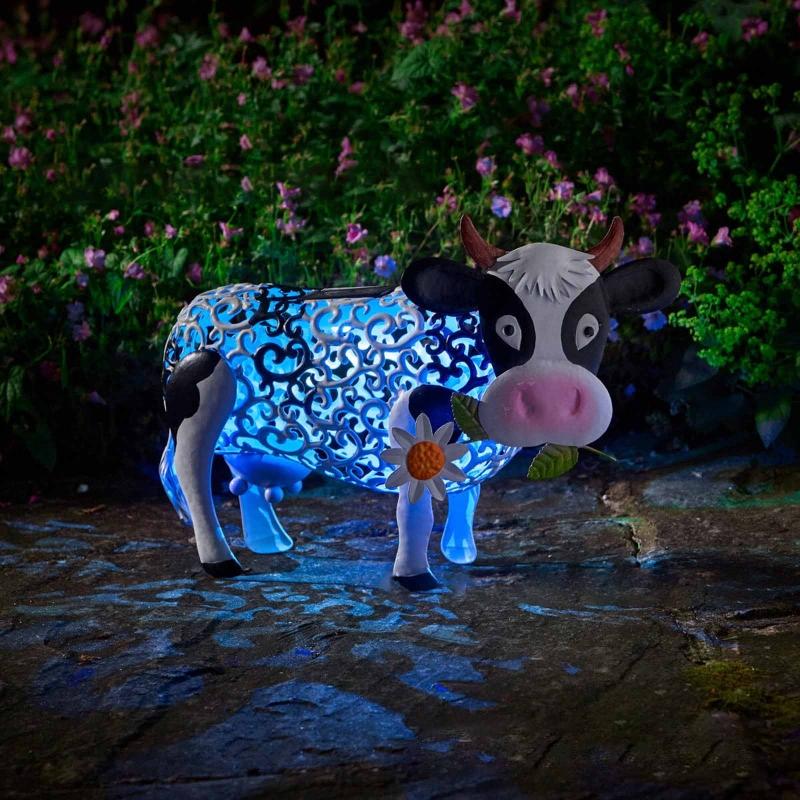 Garden Decoration Cow Statues Outdoor Golden Cow Puppy Statue with Solar Outdoor Figurine Light for Garden Patio