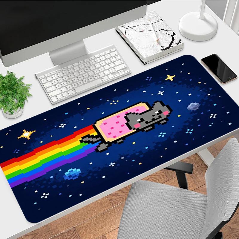 Игровой коврик для мыши Nyan Cat XL Нескользящая резиновая основа Прошитый край Водонепроницаемый коврик для стола Для ПК Ноутбука Геймера Офиса Компьютерные аксессуары C92944
