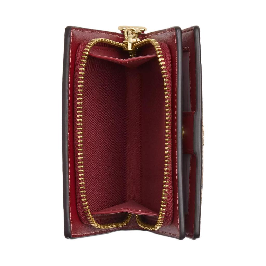 New COACH Snap Wallet Signature Coated Canvas Wallet Mini Women's Tan & Multicolor CZ347-IMTAM